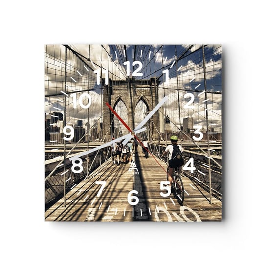 Zegar ścienny - Wprost do serca miasta - 40x40cm - Most Brookliński Nowy Jork Miasto - Kwadratowy zegar szklany - Nowoczeny Stylowy Zegar do salonu do kuchni - Cichy i Modny zegar ARTTOR