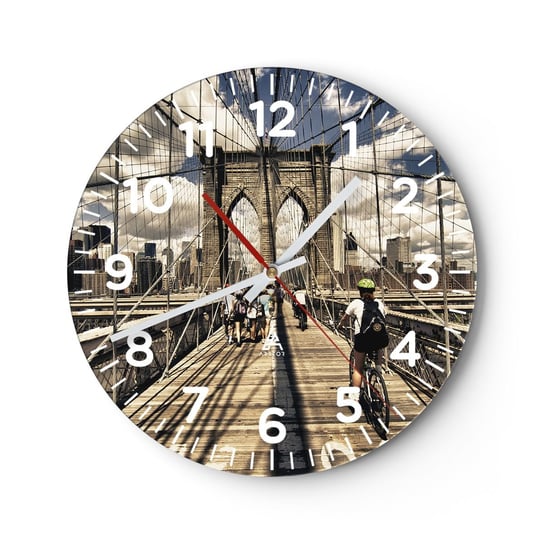 Zegar ścienny - Wprost do serca miasta - 40x40cm - Most Brookliński Nowy Jork Miasto - Okrągły zegar szklany - Nowoczeny Stylowy Zegar do salonu do kuchni - Cichy i Modny zegar ARTTOR