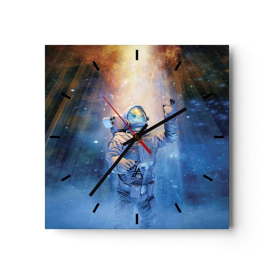 Zegar ścienny - Wreszcie u celu - 30x30cm - Abstrakcja Astronauta Kosmos - Kwadratowy zegar na szkle - Nowoczeny Stylowy Zegar do salonu do kuchni - Cichy i Modny zegar ARTTOR