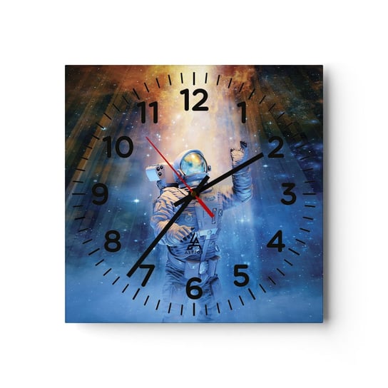 Zegar ścienny - Wreszcie u celu - 30x30cm - Abstrakcja Astronauta Kosmos - Kwadratowy zegar ścienny - Nowoczeny Stylowy Zegar do salonu do kuchni - Cichy i Modny zegar ARTTOR