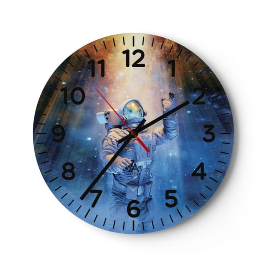 Zegar ścienny - Wreszcie u celu - 30x30cm - Abstrakcja Astronauta Kosmos - Okrągły zegar ścienny - Nowoczeny Stylowy Zegar do salonu do kuchni - Cichy i Modny zegar ARTTOR