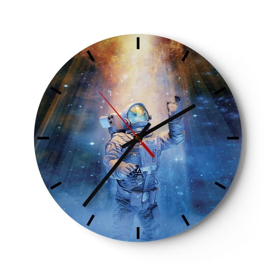 Zegar ścienny - Wreszcie u celu - 40x40cm - Abstrakcja Astronauta Kosmos - Okrągły zegar ścienny - Nowoczeny Stylowy Zegar do salonu do kuchni - Cichy i Modny zegar ARTTOR