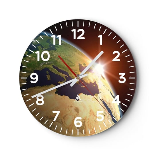 Zegar ścienny - Wschód słońca - 30x30cm - Kosmos Kula Ziemska Kontynenty - Okrągły zegar ścienny - Nowoczeny Stylowy Zegar do salonu do kuchni - Cichy i Modny zegar ARTTOR