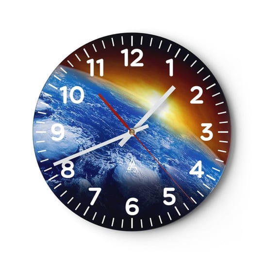Zegar ścienny - Wschód słońca nad błękitną planetą - 30x30cm - Abstrakcja 3D Kosmos - Okrągły zegar ścienny - Nowoczeny Stylowy Zegar do salonu do kuchni - Cichy i Modny zegar ARTTOR