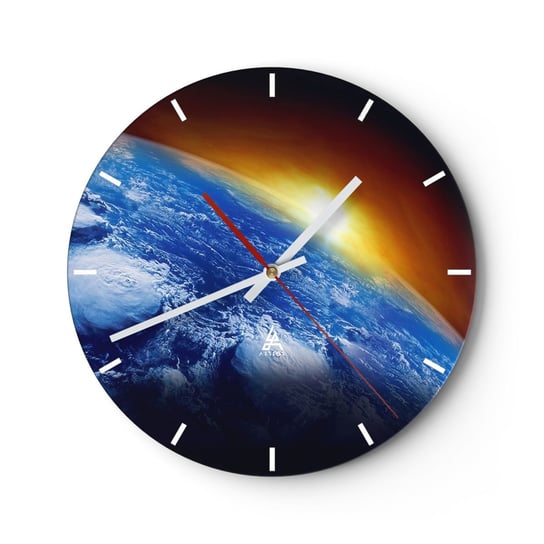 Zegar ścienny - Wschód słońca nad błękitną planetą - 40x40cm - Abstrakcja 3D Kosmos - Okrągły zegar ścienny - Nowoczeny Stylowy Zegar do salonu do kuchni - Cichy i Modny zegar ARTTOR