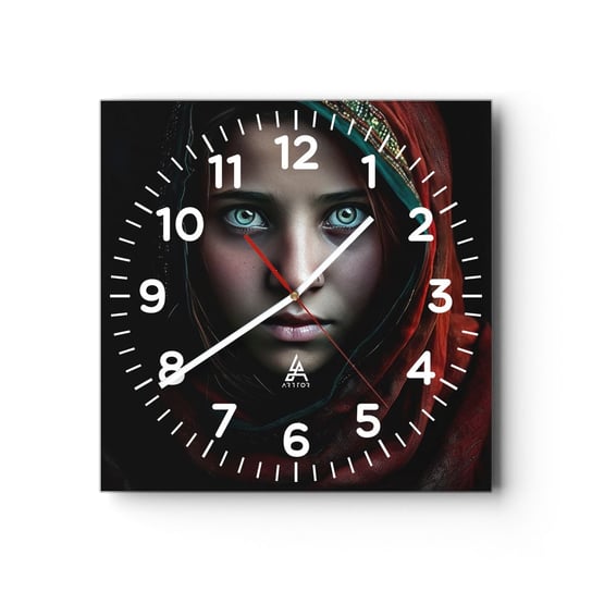 Zegar ścienny - Wschodnia księżniczka - 30x30cm - Dziewczyna Portret Pakistan - Kwadratowy zegar ścienny - Nowoczeny Stylowy Zegar do salonu do kuchni - Cichy i Modny zegar ARTTOR