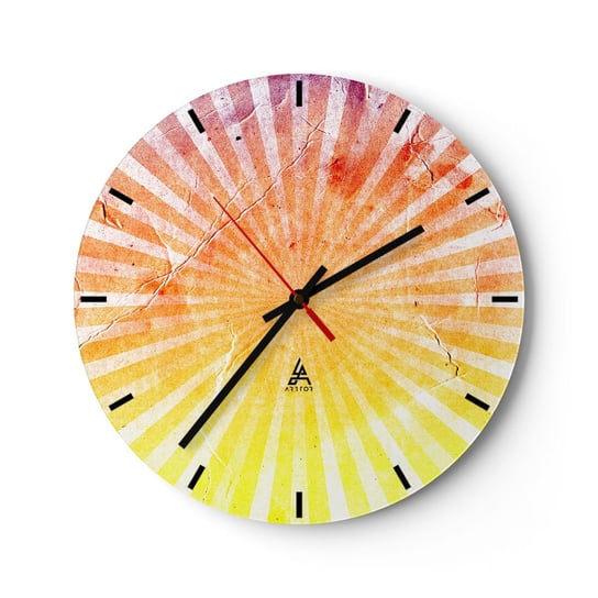 Zegar ścienny - Wschody i zachody - 30x30cm - Vintage Promienie Słońce - Okrągły zegar na szkle - Nowoczeny Stylowy Zegar do salonu do kuchni - Cichy i Modny zegar ARTTOR
