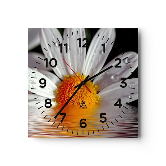 Zegar ścienny - Wschodzące słońce margaretki - 30x30cm - Kwiat Rumianek Natura - Kwadratowy zegar ścienny - Nowoczeny Stylowy Zegar do salonu do kuchni - Cichy i Modny zegar ARTTOR