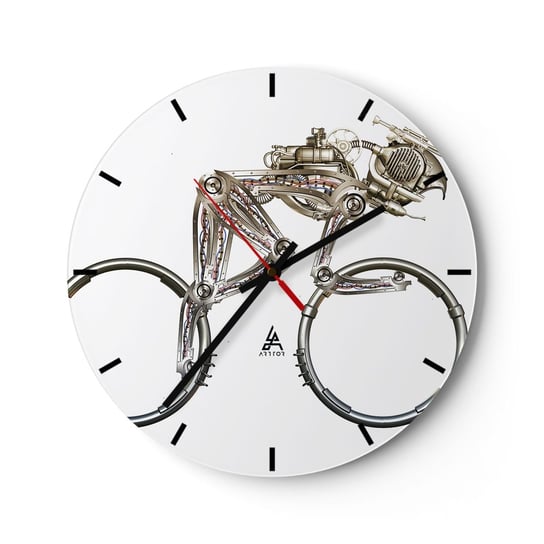 Zegar ścienny - Wspaniała maszyna - 30x30cm - Abstrakcja Rower Grafika - Okrągły zegar na szkle - Nowoczeny Stylowy Zegar do salonu do kuchni - Cichy i Modny zegar ARTTOR