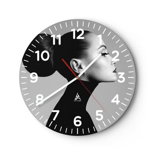Zegar ścienny - Współczesna Nefretete - 40x40cm - Kobieta Fryzura Modelka - Okrągły zegar szklany - Nowoczeny Stylowy Zegar do salonu do kuchni - Cichy i Modny zegar ARTTOR