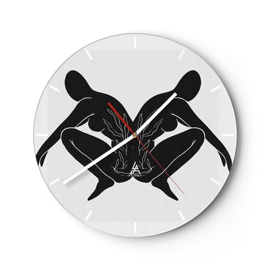 Zegar ścienny - Wspólna dusza - 30x30cm - Ludzie Minimalistyczny Bliźnięta - Okrągły zegar na szkle - Nowoczeny Stylowy Zegar do salonu do kuchni - Cichy i Modny zegar ARTTOR