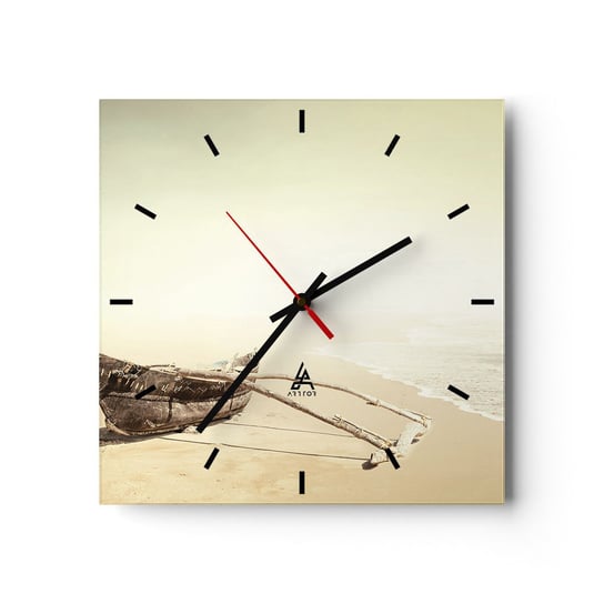 Zegar ścienny - Wspomnienie mórz południowych - 40x40cm - Krajobraz Morze Plaża - Kwadratowy zegar ścienny - Nowoczeny Stylowy Zegar do salonu do kuchni - Cichy i Modny zegar ARTTOR