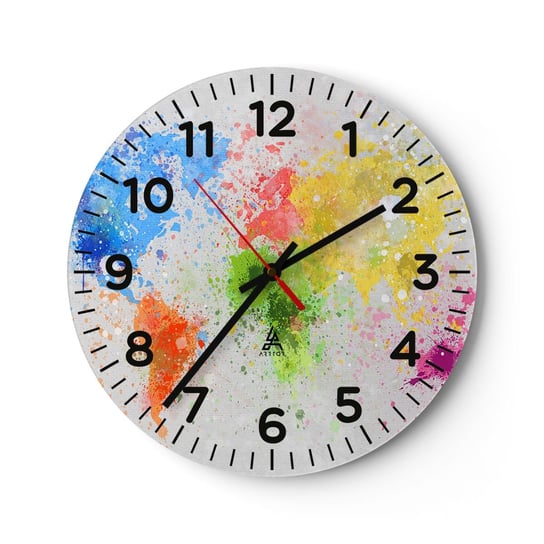 Zegar ścienny - Wszystkie barwy świata - 30x30cm - Mapa Świata Kontynenty Podróże - Okrągły zegar ścienny - Nowoczeny Stylowy Zegar do salonu do kuchni - Cichy i Modny zegar ARTTOR
