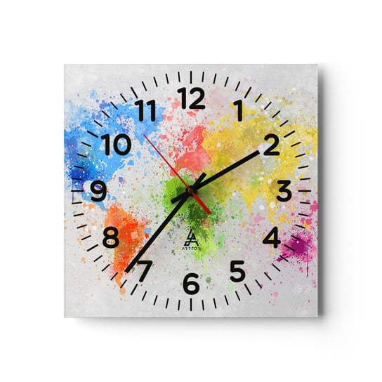 Zegar ścienny - Wszystkie barwy świata - 40x40cm - Mapa Świata Kontynenty Podróże - Kwadratowy zegar szklany - Nowoczeny Stylowy Zegar do salonu do kuchni - Cichy i Modny zegar ARTTOR