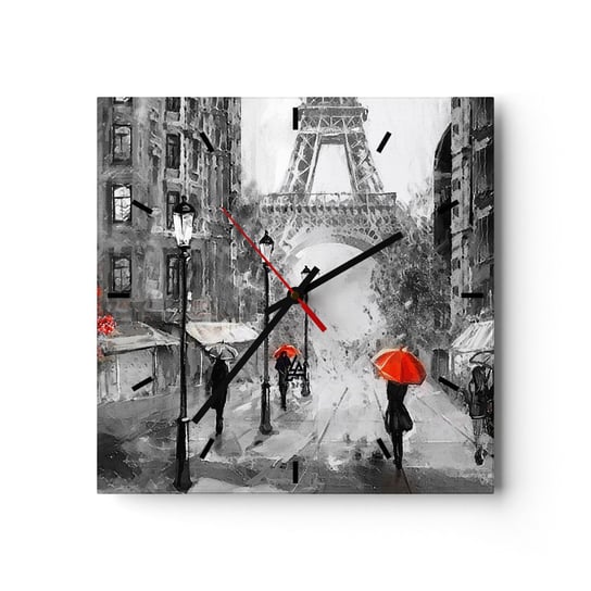 Zegar ścienny - Wszystkie drogi prowadzą do niej - 30x30cm - Miasto Paryż Wieża Eiffla - Kwadratowy zegar na szkle - Nowoczeny Stylowy Zegar do salonu do kuchni - Cichy i Modny zegar ARTTOR