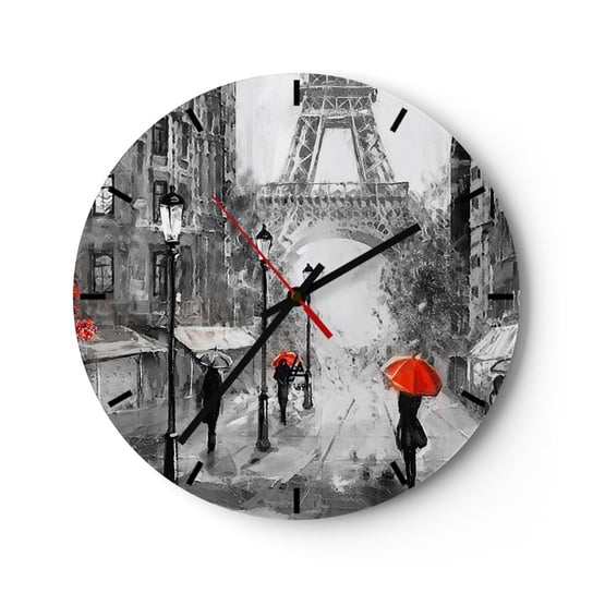 Zegar ścienny - Wszystkie drogi prowadzą do niej - 30x30cm - Miasto Paryż Wieża Eiffla - Okrągły zegar na szkle - Nowoczeny Stylowy Zegar do salonu do kuchni - Cichy i Modny zegar ARTTOR