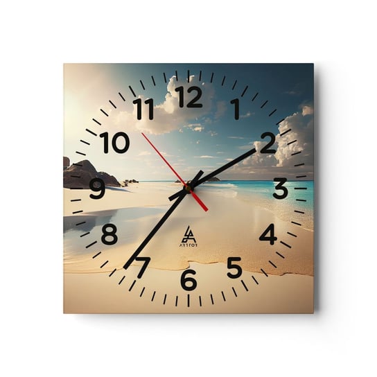 Zegar ścienny - Wymarzony dzień - 30x30cm - Dzika Plaża Ocean Brzeg - Kwadratowy zegar ścienny - Nowoczeny Stylowy Zegar do salonu do kuchni - Cichy i Modny zegar ARTTOR