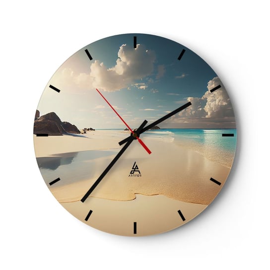 Zegar ścienny - Wymarzony dzień - 30x30cm - Dzika Plaża Ocean Brzeg - Okrągły zegar na szkle - Nowoczeny Stylowy Zegar do salonu do kuchni - Cichy i Modny zegar ARTTOR