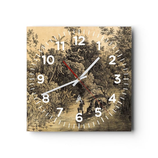 Zegar ścienny - Wyprawa do źródła - 30x30cm - Dżungla Amazonia Tropiki - Kwadratowy zegar ścienny - Nowoczeny Stylowy Zegar do salonu do kuchni - Cichy i Modny zegar ARTTOR