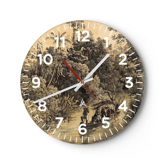 Zegar ścienny - Wyprawa do źródła - 40x40cm - Dżungla Amazonia Tropiki - Okrągły zegar szklany - Nowoczeny Stylowy Zegar do salonu do kuchni - Cichy i Modny zegar ARTTOR