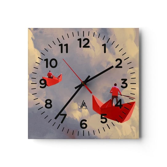 Zegar ścienny - Wyprawa marzycieli - 30x30cm - Abstrakcja Fantasy Origami - Kwadratowy zegar ścienny - Nowoczeny Stylowy Zegar do salonu do kuchni - Cichy i Modny zegar ARTTOR