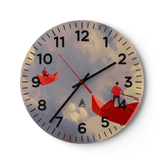 Zegar ścienny - Wyprawa marzycieli - 30x30cm - Abstrakcja Fantasy Origami - Okrągły zegar ścienny - Nowoczeny Stylowy Zegar do salonu do kuchni - Cichy i Modny zegar ARTTOR