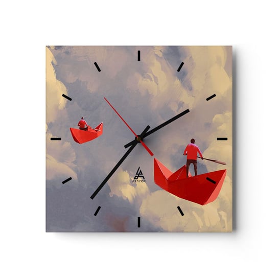 Zegar ścienny - Wyprawa marzycieli - 40x40cm - Abstrakcja Fantasy Origami - Kwadratowy zegar ścienny - Nowoczeny Stylowy Zegar do salonu do kuchni - Cichy i Modny zegar ARTTOR