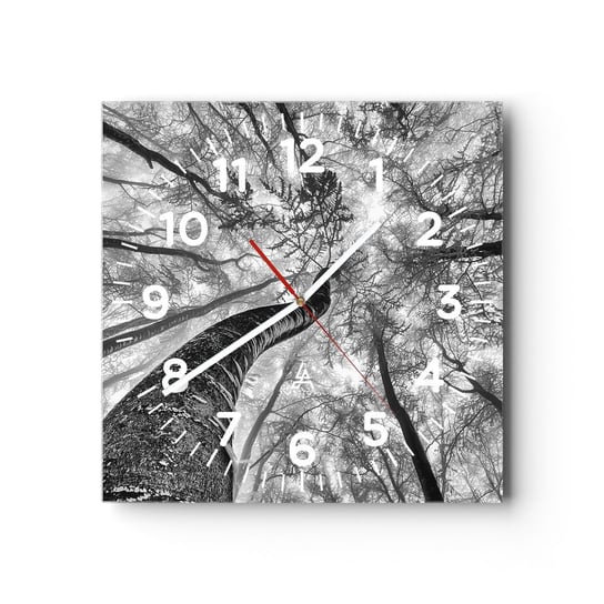 Zegar ścienny - Wyścig do światła - 30x30cm - Las Drzewa Natura - Kwadratowy zegar ścienny - Nowoczeny Stylowy Zegar do salonu do kuchni - Cichy i Modny zegar ARTTOR