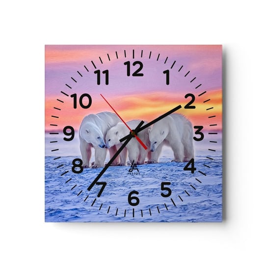 Zegar ścienny - Wystarczy rodzinne ciepło - 40x40cm - Zwierzęta Niedźwiedź Polarny Śnieg - Kwadratowy zegar szklany - Nowoczeny Stylowy Zegar do salonu do kuchni - Cichy i Modny zegar ARTTOR