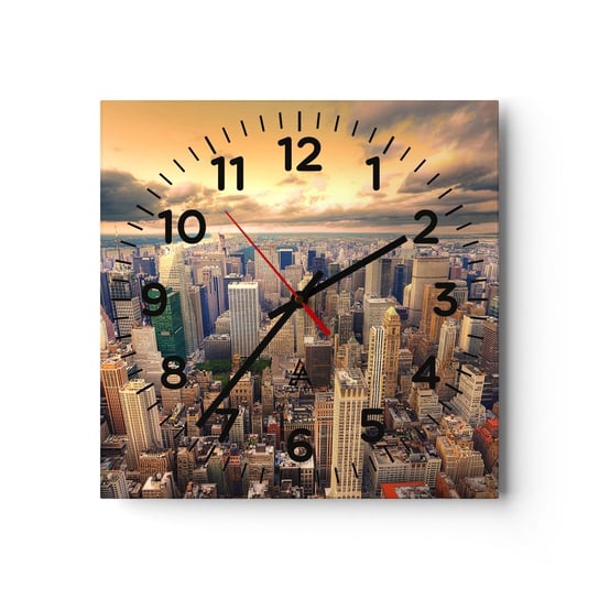Zegar ścienny - Wyzłocone metropolis - 30x30cm - Miasto Nowy Jork Architektura - Kwadratowy zegar ścienny - Nowoczeny Stylowy Zegar do salonu do kuchni - Cichy i Modny zegar ARTTOR