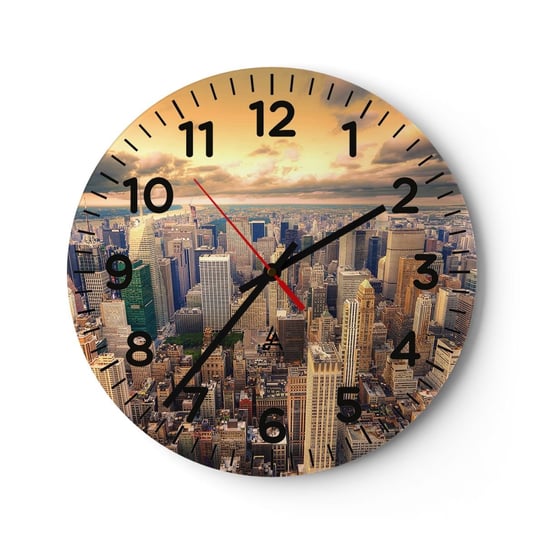 Zegar ścienny - Wyzłocone metropolis - 40x40cm - Miasto Nowy Jork Architektura - Okrągły zegar szklany - Nowoczeny Stylowy Zegar do salonu do kuchni - Cichy i Modny zegar ARTTOR