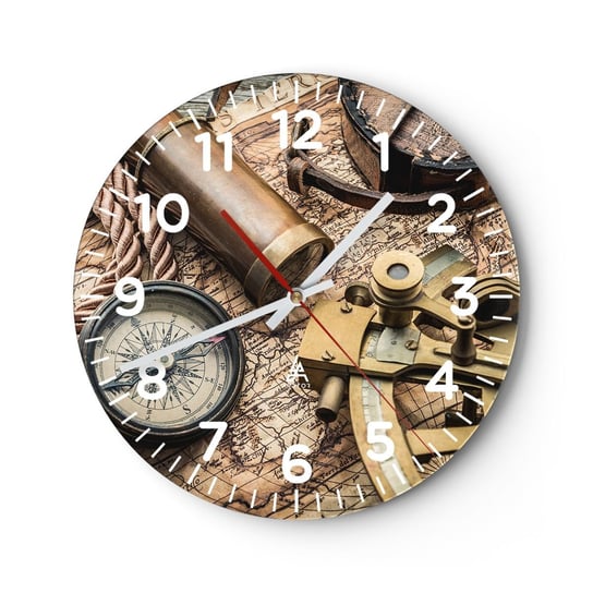 Zegar ścienny - Wyznacz kurs - 30x30cm - Marynistyczne Mapa Świata Kompas - Okrągły zegar ścienny - Nowoczeny Stylowy Zegar do salonu do kuchni - Cichy i Modny zegar ARTTOR