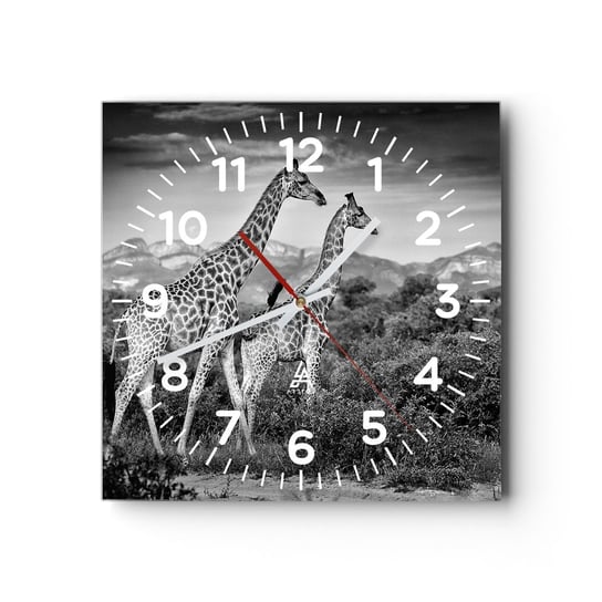 Zegar ścienny - Wyższe sfery w Afryce - 30x30cm - Żyrafa Zwierzęta Afryka - Kwadratowy zegar ścienny - Nowoczeny Stylowy Zegar do salonu do kuchni - Cichy i Modny zegar ARTTOR
