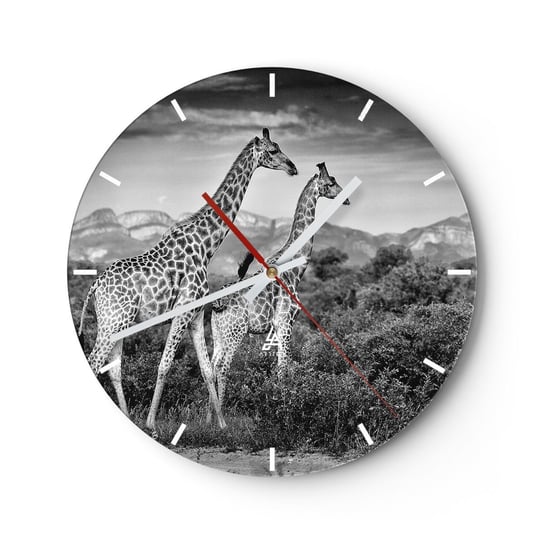 Zegar ścienny - Wyższe sfery w Afryce - 30x30cm - Żyrafa Zwierzęta Afryka - Okrągły zegar na szkle - Nowoczeny Stylowy Zegar do salonu do kuchni - Cichy i Modny zegar ARTTOR