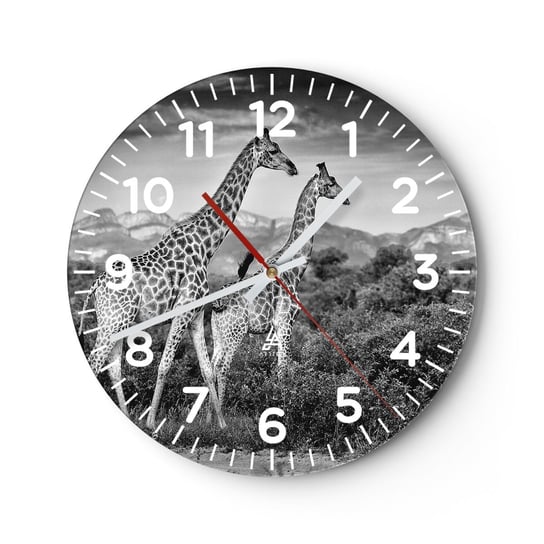 Zegar ścienny - Wyższe sfery w Afryce - 30x30cm - Żyrafa Zwierzęta Afryka - Okrągły zegar ścienny - Nowoczeny Stylowy Zegar do salonu do kuchni - Cichy i Modny zegar ARTTOR