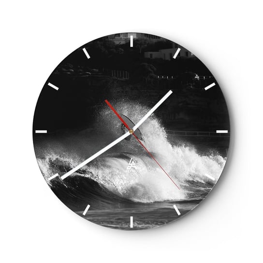 Zegar ścienny - Wyzwanie przyjęte! - 30x30cm - Surfing Fala Sporty Wodne - Okrągły zegar na szkle - Nowoczeny Stylowy Zegar do salonu do kuchni - Cichy i Modny zegar ARTTOR