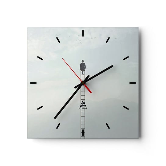 Zegar ścienny - Wznieś się ponadto - 30x30cm - Abstrakcja Mężczyzna Sztuka - Kwadratowy zegar na szkle - Nowoczeny Stylowy Zegar do salonu do kuchni - Cichy i Modny zegar ARTTOR