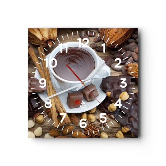Zegar ścienny - Z baśniowej fabryki czekolady - 40x40cm - Gastronomia Czekolada Kawa - Kwadratowy zegar szklany - Nowoczeny Stylowy Zegar do salonu do kuchni - Cichy i Modny zegar ARTTOR
