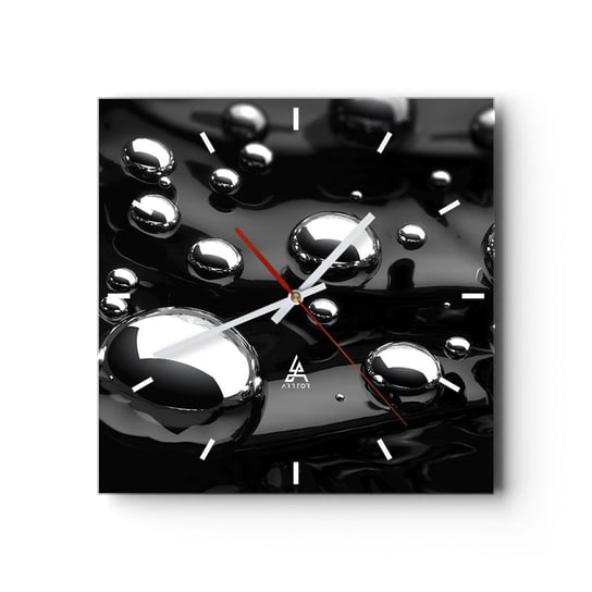 Zegar ścienny - Z czarnej toni - 30x30cm - Abstrakcja Chromowane Kule 3D - Kwadratowy zegar na szkle - Nowoczeny Stylowy Zegar do salonu do kuchni - Cichy i Modny zegar ARTTOR