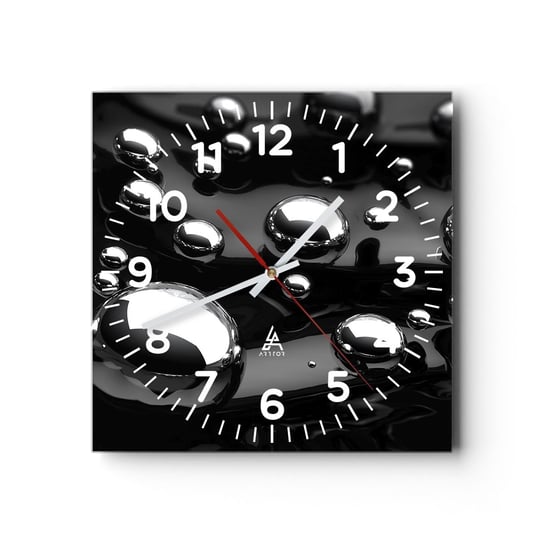 Zegar ścienny - Z czarnej toni - 30x30cm - Abstrakcja Chromowane Kule 3D - Kwadratowy zegar ścienny - Nowoczeny Stylowy Zegar do salonu do kuchni - Cichy i Modny zegar ARTTOR