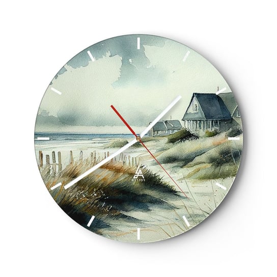 Zegar ścienny - Z dala od zgiełku - 30x30cm - Dom Plaża Morze - Okrągły zegar na szkle - Nowoczeny Stylowy Zegar do salonu do kuchni - Cichy i Modny zegar ARTTOR