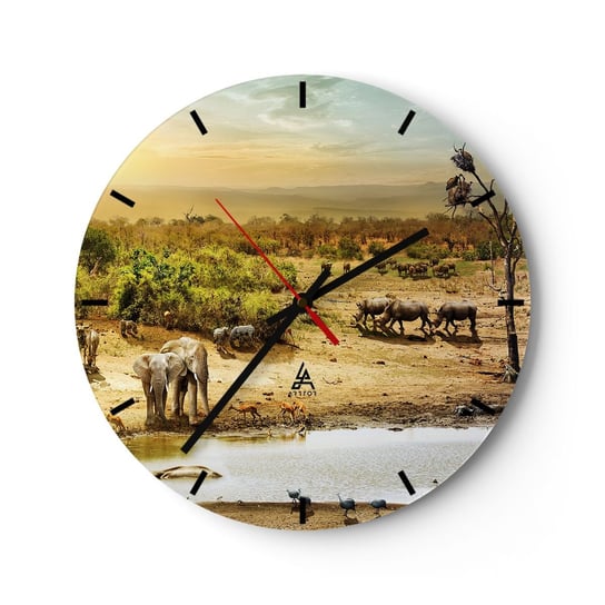 Zegar ścienny - "Z Edenu zaś wypływała rzeka…" - 40x40cm - Sawanna Zwierzęta Afryka - Okrągły zegar ścienny - Nowoczeny Stylowy Zegar do salonu do kuchni - Cichy i Modny zegar ARTTOR