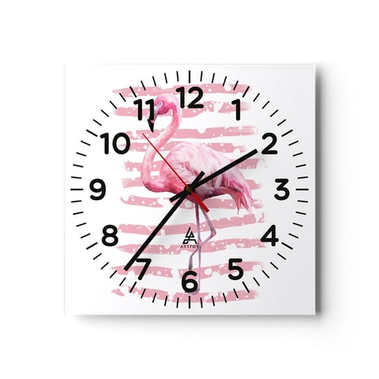 Zegar ścienny - Z godnościa, choć na różowo - 30x30cm - Flaming Ptak Sztuka - Kwadratowy zegar ścienny - Nowoczeny Stylowy Zegar do salonu do kuchni - Cichy i Modny zegar ARTTOR