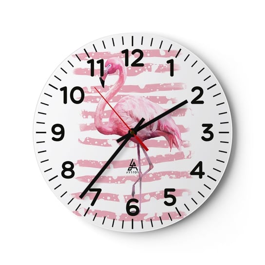 Zegar ścienny - Z godnościa, choć na różowo - 40x40cm - Flaming Ptak Sztuka - Okrągły zegar szklany - Nowoczeny Stylowy Zegar do salonu do kuchni - Cichy i Modny zegar ARTTOR