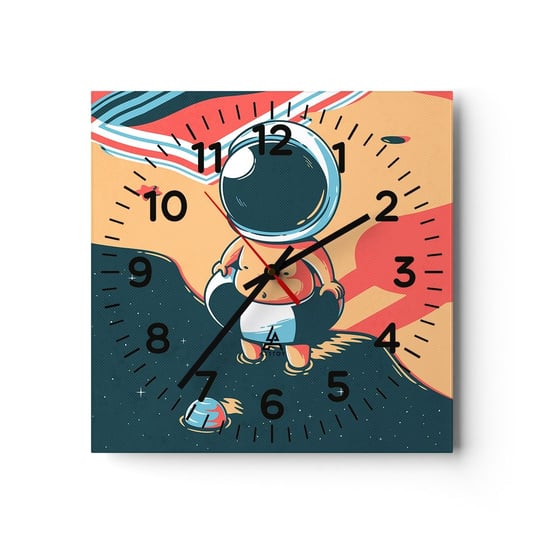 Zegar ścienny - Z innej perspektywy - 30x30cm - Abstrakcja Plaża Astronauta - Kwadratowy zegar ścienny - Nowoczeny Stylowy Zegar do salonu do kuchni - Cichy i Modny zegar ARTTOR