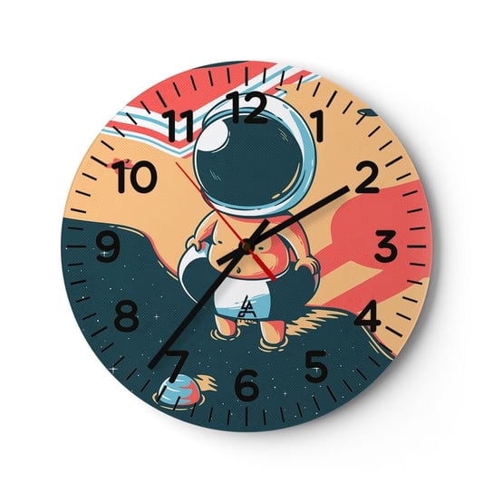 Zegar ścienny - Z innej perspektywy - 40x40cm - Abstrakcja Plaża Astronauta - Okrągły zegar szklany - Nowoczeny Stylowy Zegar do salonu do kuchni - Cichy i Modny zegar ARTTOR