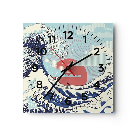 Zegar ścienny - Z japońskich inspiracji - 30x30cm - Abstrakcja Fala Morska Morze - Kwadratowy zegar ścienny - Nowoczeny Stylowy Zegar do salonu do kuchni - Cichy i Modny zegar ARTTOR
