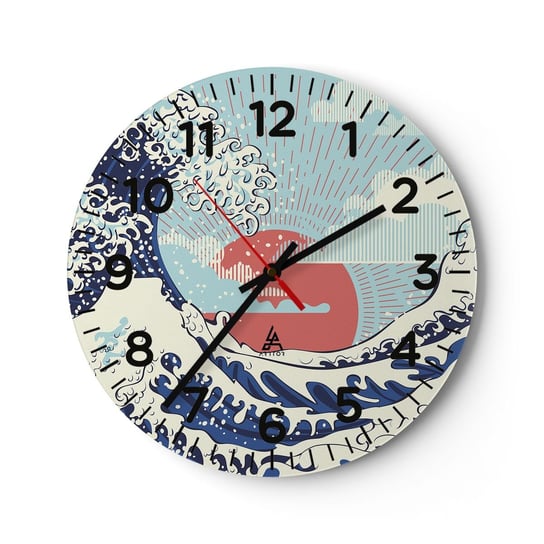 Zegar ścienny - Z japońskich inspiracji - 40x40cm - Abstrakcja Fala Morska Morze - Okrągły zegar szklany - Nowoczeny Stylowy Zegar do salonu do kuchni - Cichy i Modny zegar ARTTOR