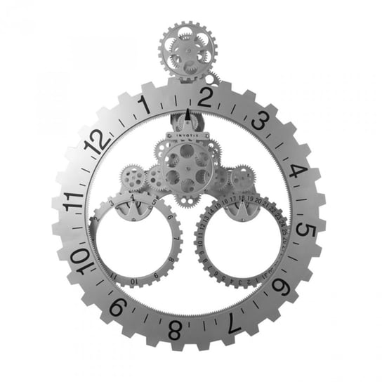 Zegar ścienny z kalendarzem koło zębate INVOTIS Big Wheel Clock, srebrny, 55 cm INVOTIS