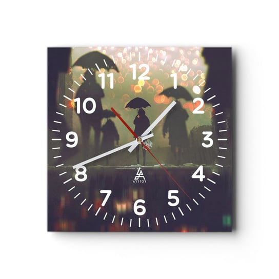 Zegar ścienny - Z perspektywy kropli deszczu - 40x40cm - Spacer W Deszczu Ludzie Grafika - Kwadratowy zegar szklany - Nowoczeny Stylowy Zegar do salonu do kuchni - Cichy i Modny zegar ARTTOR